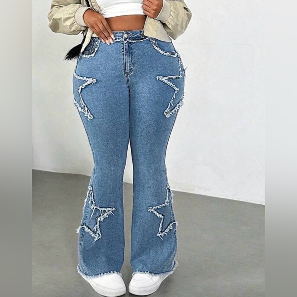 Plus Size Blue Denim Casual Skinny Flare Jeans